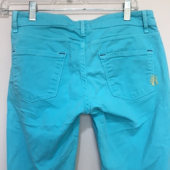 R&S Turquoise Low Rise Skinny Jeans Cropped Zip Hem Sz 26 - Picture 6 of 12
